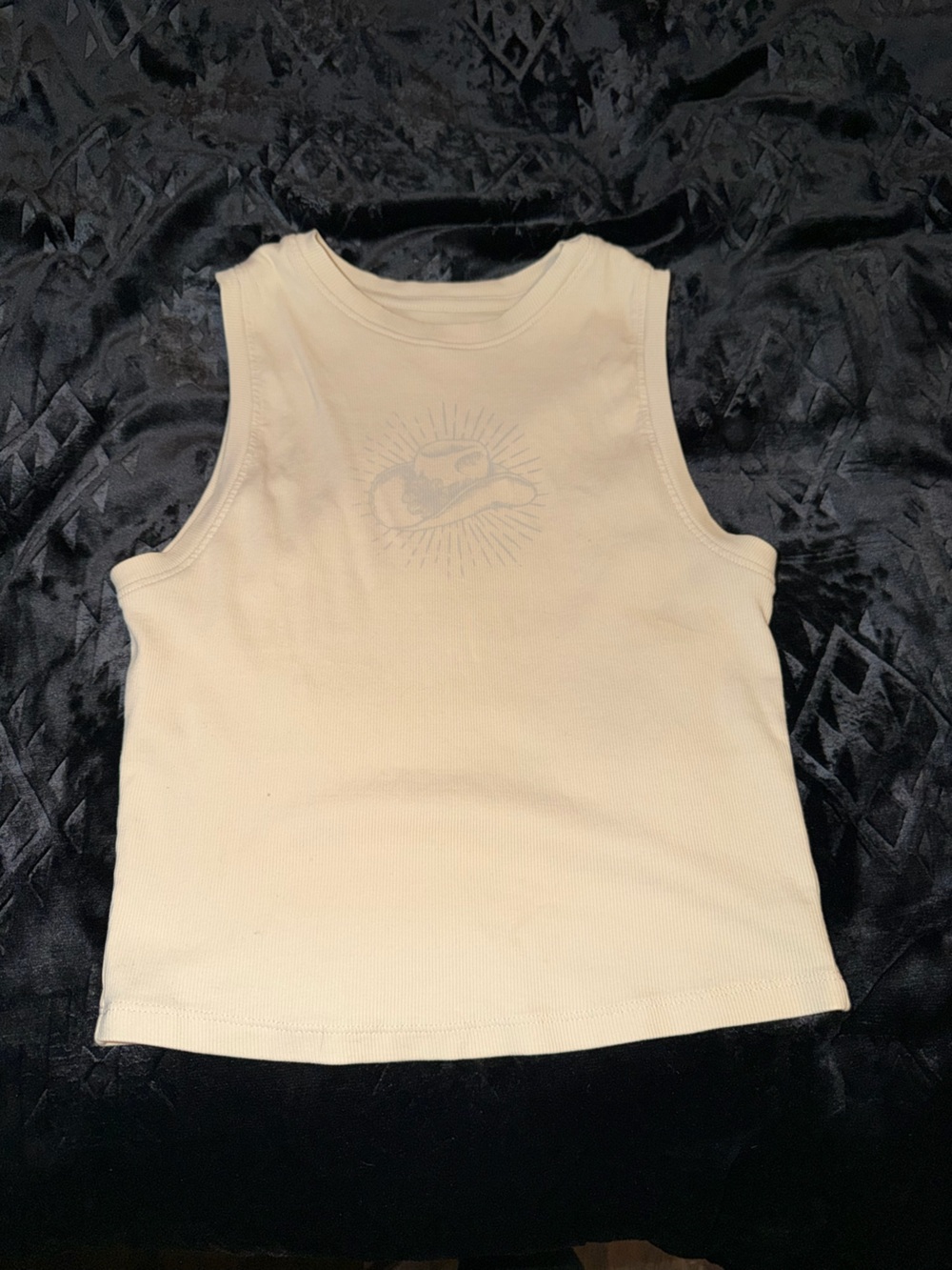 HOBO Cream Ribbed Tank with Subtle Chest Graphic